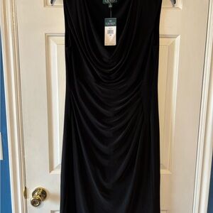Ralph Lauren Black Ruched Sheath Midi Dress